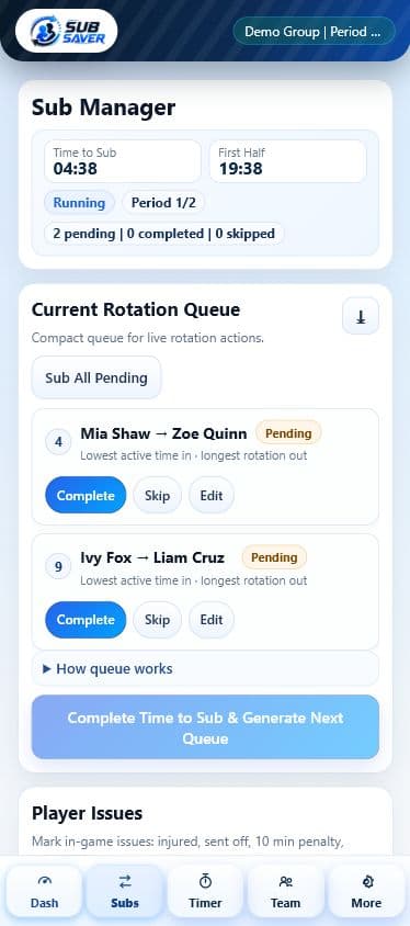 Sub Saver smart substitution queue on a phone